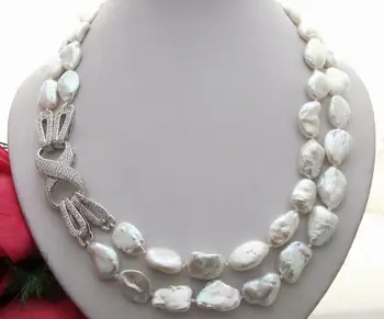 

Beautiful 2row 18" Natural 17 MM Keshi Pearl Necklace