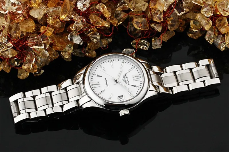 Womens Watches GUANQIN Date Luminous Rainstone Automatic Watch Waterproof Mechanical Watch Brand Luxury Stainless Steel Back (25)