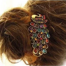 CQMF изысканный практичный улучшенный прекрасный Винтаж ювелирных изделий с украшением в виде кристаллов Павлин зажим для волос