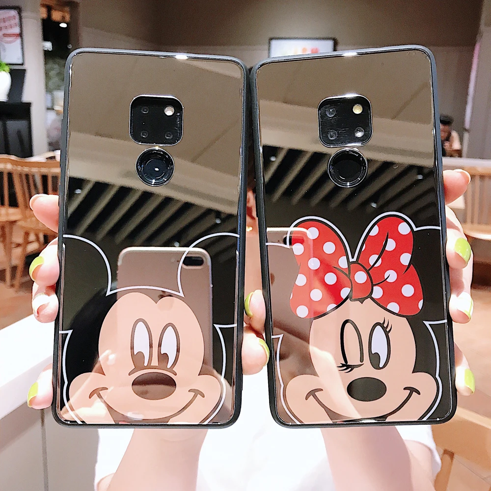 

for Huawei Mate 10 20 Pro Case Mirror Mickey Minnie Pattern Back Case Cover for Huawei P20 P30 Pro Nova 4 4e Case Coque Fundas