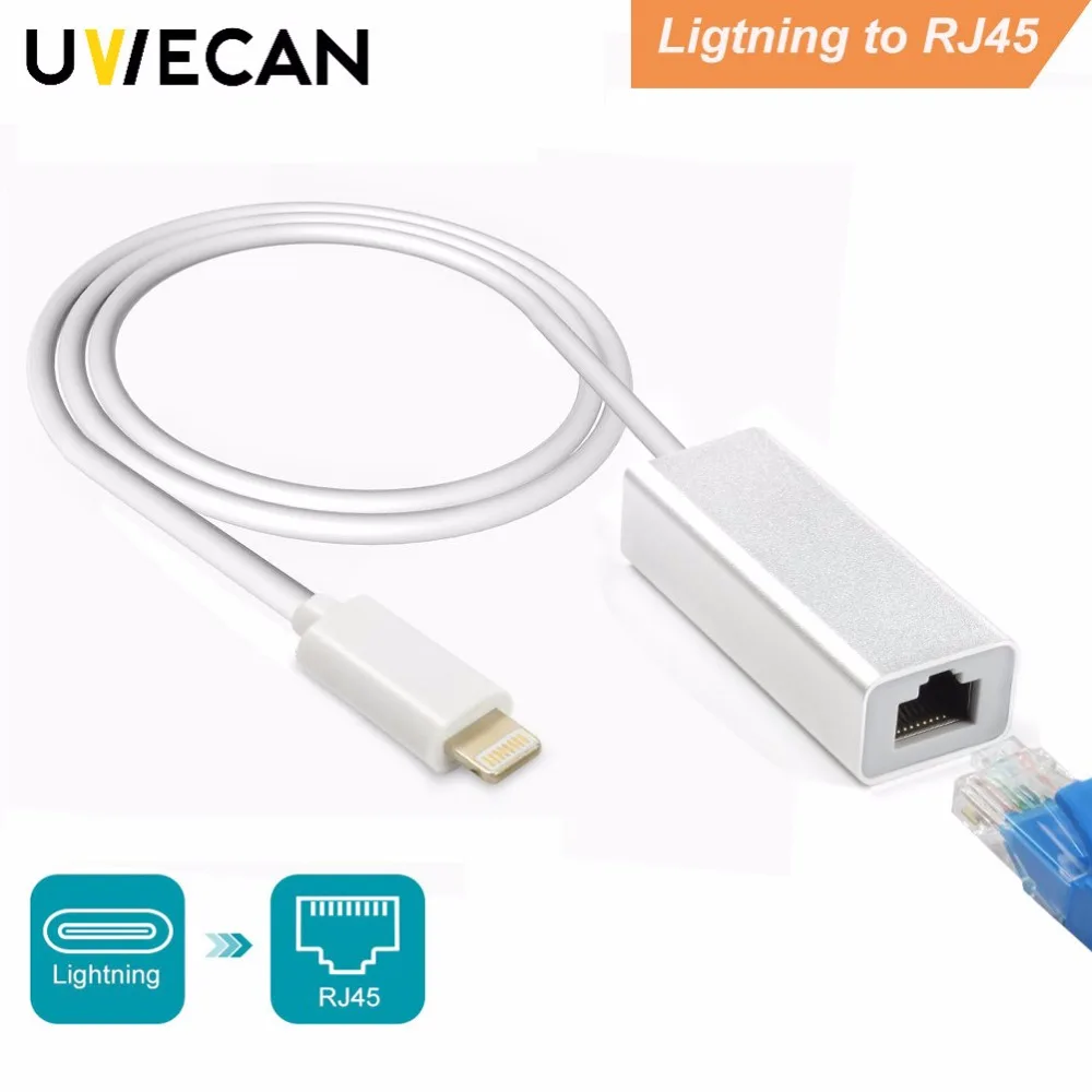 

Adapter For Lightning to RJ45 Ethernet LAN Wired Network 100Mbps Network Cable Overseas Travel Compact for iPhone X/8/7/6/iPad