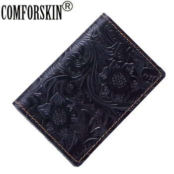 

COMFORSKIN Guaranteed The First Layer Of Cow Leather Vintage ID Card Case Wallet Brand Embossing Credit Card Holders For Women