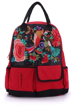 

Women Canvas Backpack Multifunctional Embroidery Shoulder Bag Large Capacity Female Floral Backpack Travel Bagpack Black Mochila