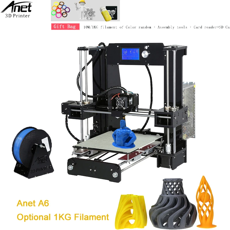 

High Precision Anet A6 3D Printer High Print Speed Reprap i3 Impresora 3D DIY Kit Aluminum Hotbed 3d Printer with SD Card