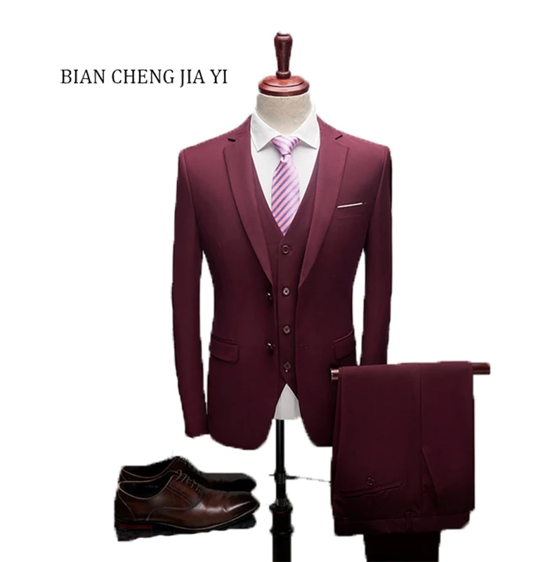

3pc High Quality Men Suit Brand New Slim Fit Casual Business Dress Suits Men Clothes 2019 Solid Formal Wear Wedding Groom Tuxedo