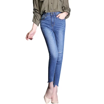 

Skinny Ripped Jeans Pants For Woman 2020 Slim Jeans Pencil Pants Ladies Denim Trousers Plus Size Stretch Femme Pantalon Blue