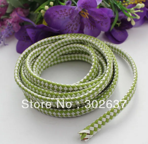 

3 Meters of Green/white Braided Leather Cord 9.5x4mm #22523 FREE SHIPPING