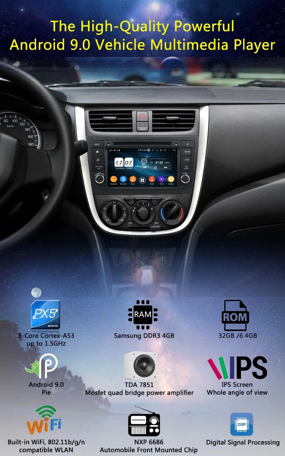 Sale 7" IPS 1920*1080 8 Core 4G+64G Android 9.0 Car DVD Player For Suzuki Alto Celerio Cultus 2014 2015 2016 2017 2018 DSP Radio GPS 1