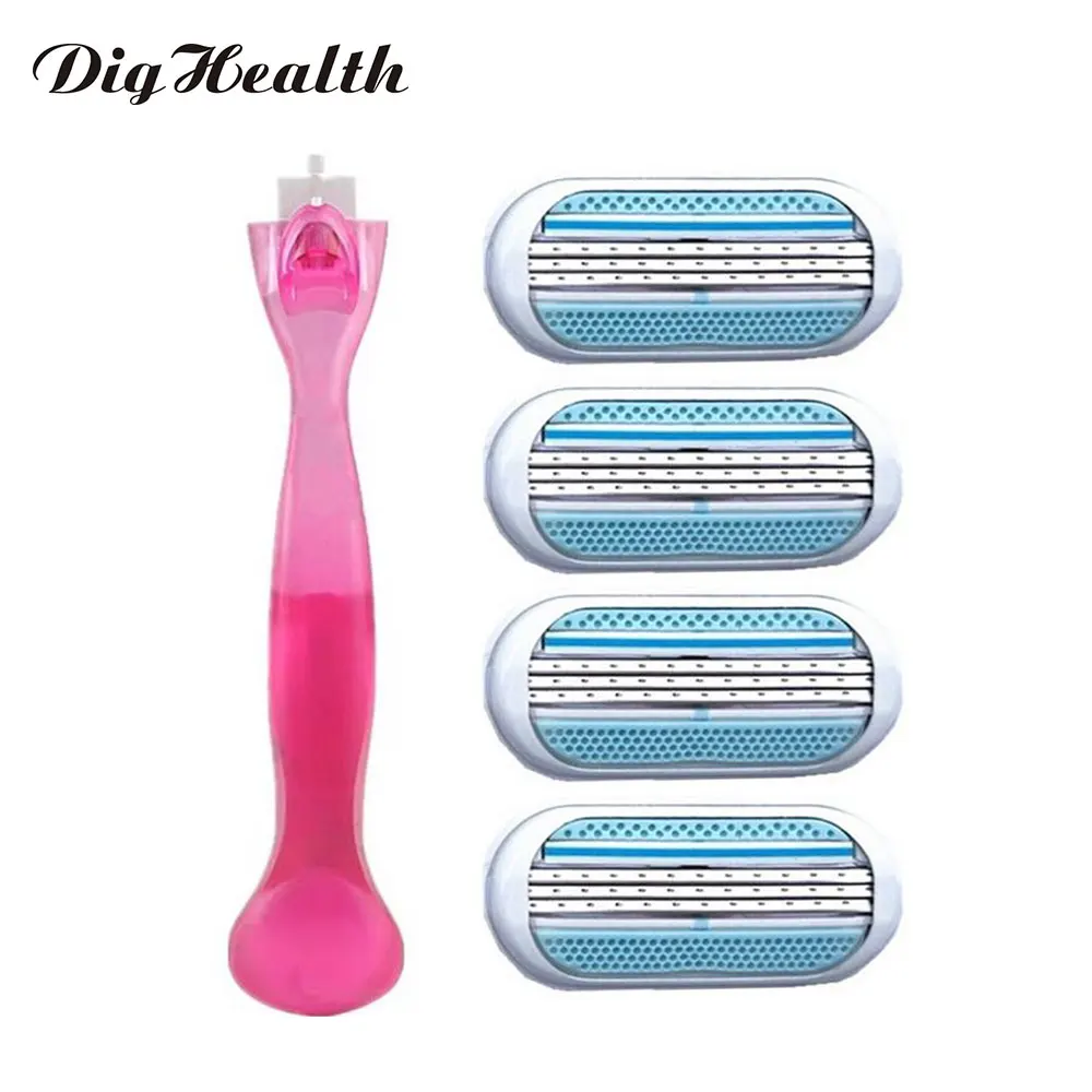 

Dighealth 1pc Plastic Razors Handle 4pcs Women Shaver Blades Manual Shaving Razors Female Lady Razors Pink