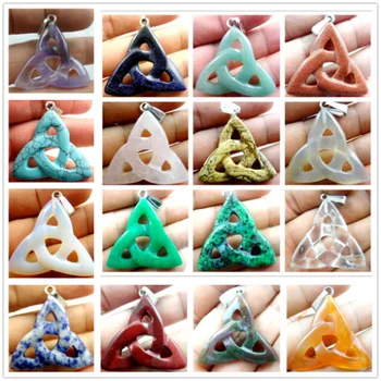 

Natural stone Quartz Crystal Turquoises Opal lapis tiger eye Hollow triangle pendant for diy Jewelry making necklace Accessories