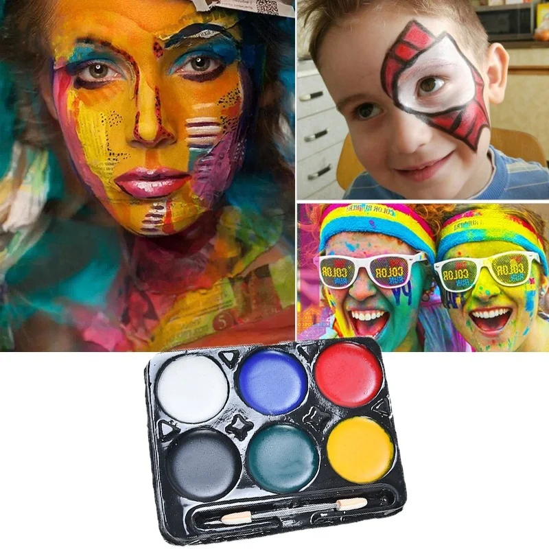 

6 Color Body Painted Oil Drama Glitter Eye Shadow Powder Palette Matte Women Cosmetic Face Painting Kit Makeup Body with Brush