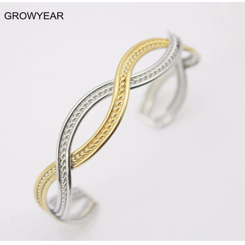 

Silvery And Golden Two Tone Bangles Women Twisted Bracelet Stainless Steel Jewelry Free Shipping