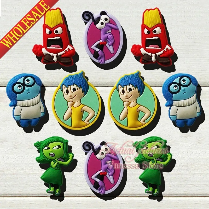 10pcs/lot Inside out cartoon shoe decoration/shoe charms/shoe accessories fit croc & shoe with holes & bands Kids best gift!