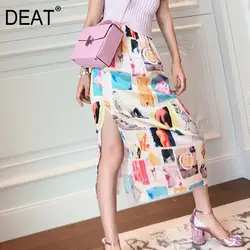 DEAT 2019 летняя новая модная одежда женская с высокой талией с принтом абстрактная графическая сумка с разрезом бедра сексуальная дикая юбка