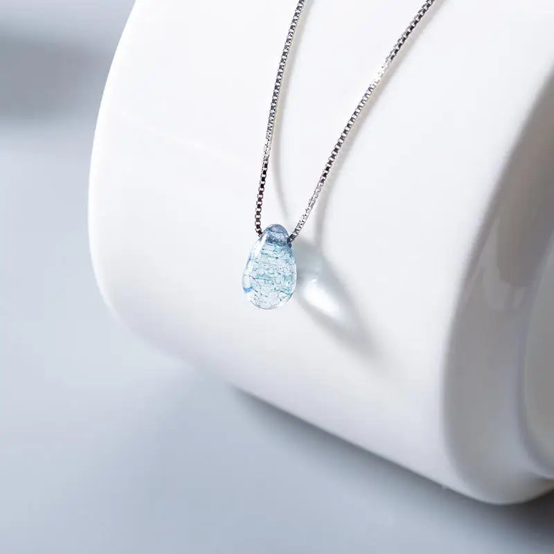 Gemei простой синий кристалл капли воды ожерелья и подвески для женщин 925 пробы серебро модные трендовые ювелирные изделия - Окраска металла: 925 sterling silver