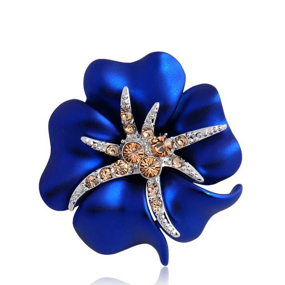 

Gold Color Blue Enamel Flower and Starfish Small Jewelry Pin Brooch with Crystals