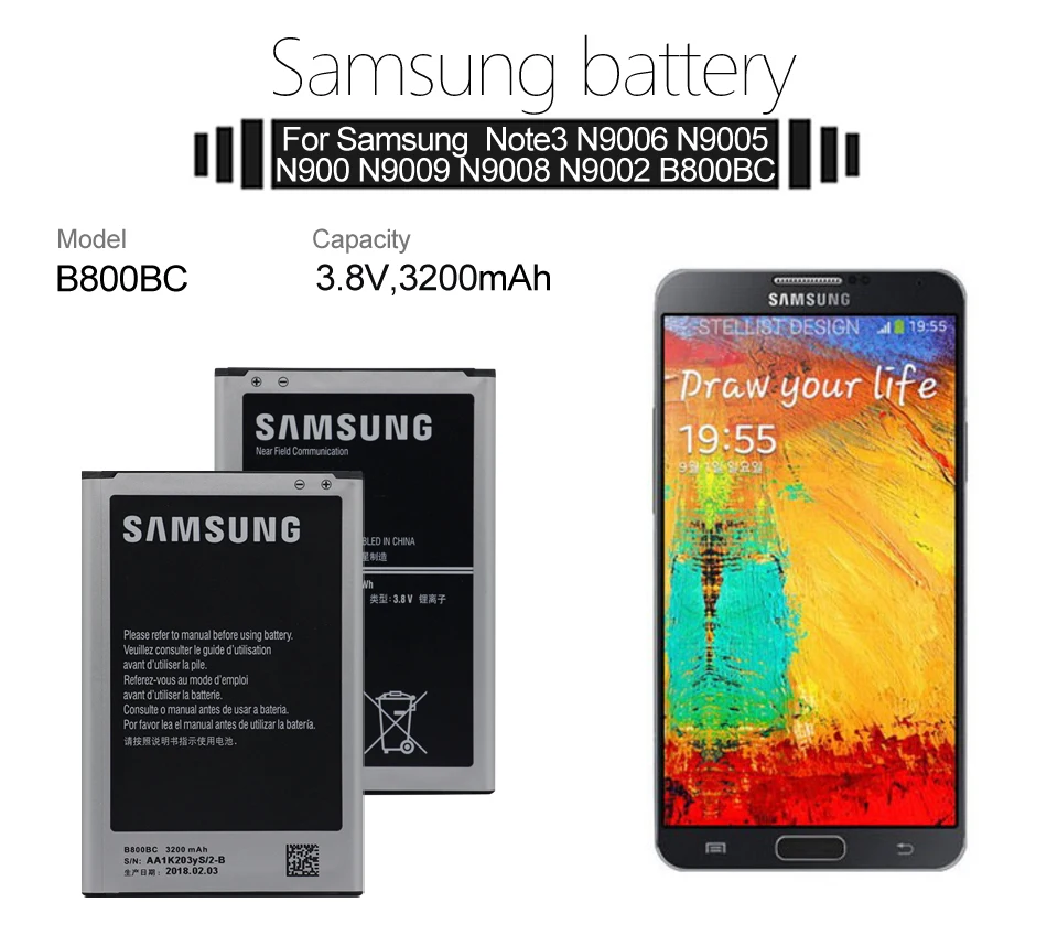 Samsung телефон Батарея B800BE B800BC 3200 мА-ч для samsung Galaxy Note 3 N900 N9006 N9005 N9000 N900A N900T N900P