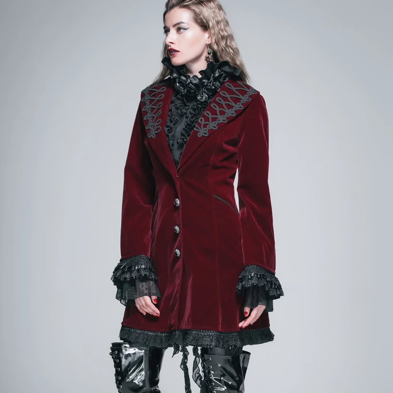 Женское длинное пальто Devil Fashion Готическая однобортная куртка в стиле стимпанк с V