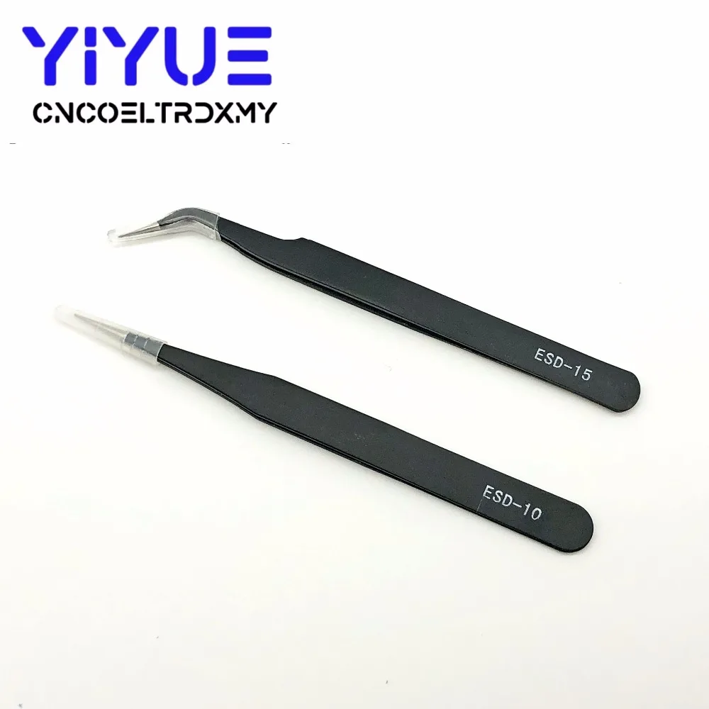 2 шт./лот ESD-10 ESD-15 антистатические изогнутые щипцы с прямым наконечником прецизионные паяльные пинцеты набор электронных ESD пинцет Инструмент