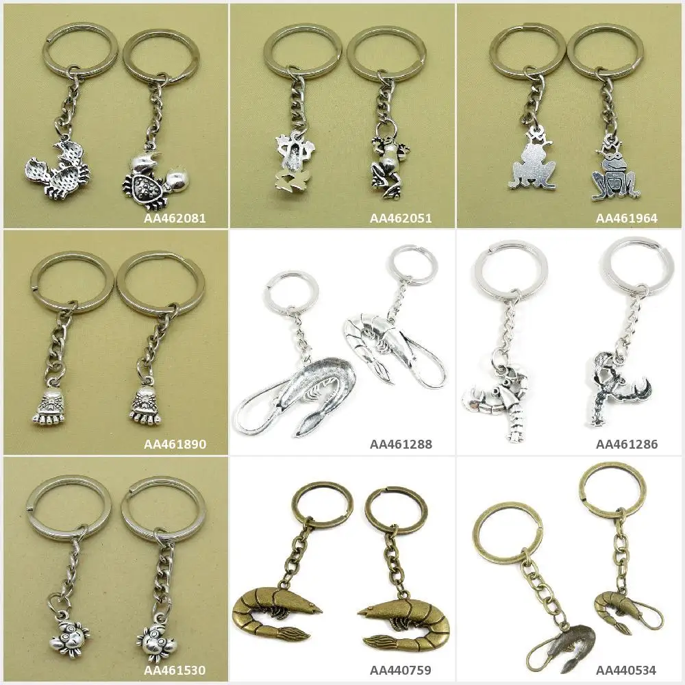 

Antique Bronze Silver Keychain Keyring Keytag Key Chain Ring Shrimp Lobster Crab Foot Frog Prince Cancer Bag Charms