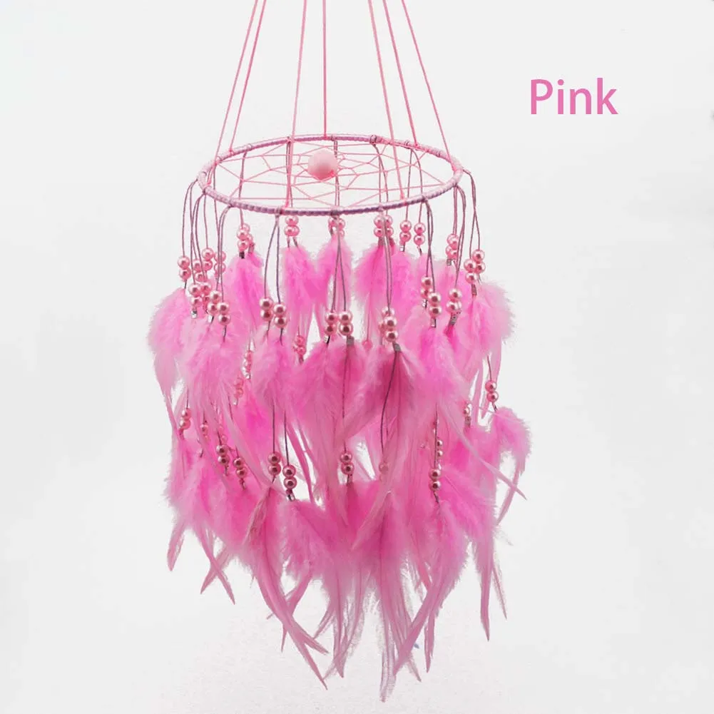 Feathers Beads Dream Catcher Home Decor Caught Dreams Wall Hanging for Bedroom Living Room Balcony Dropshipping FAS - Цвет: Розовый