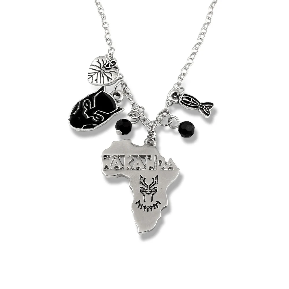 

Wakanda Black Panther Necklace Mask Africa Map Long Necklaces Women Men Jewelry The Avengers 3 Infinity War Choker Necklace