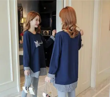 Fashion Loose Letter Embroidery Maternity Tops 2018 Autumn Long Quality Stitching Pregnancy Clothes for Pregnant Women QL267