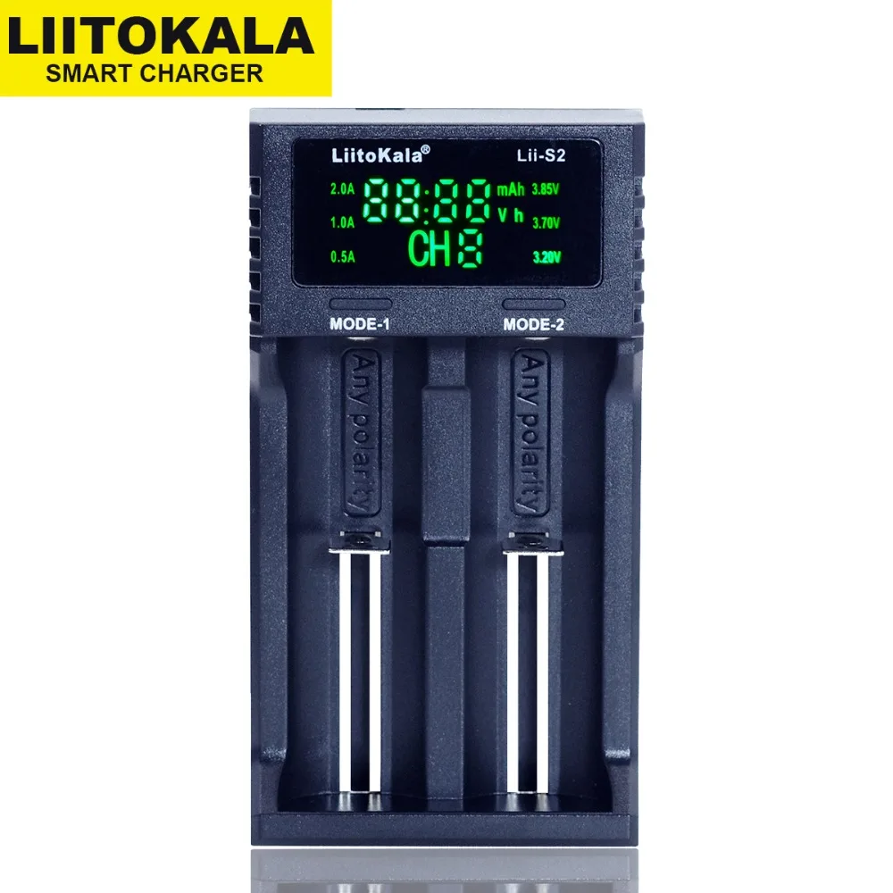Умное устройство для зарядки никель-металлогидридных аккумуляторов от компании Liitokala: Lii-S2 ЖК-дисплей 3,7 V 18650 18350 18500 16340 21700 20700B 20700 14500 26650 1,2 V AA AAA зарядное устройство для никель-металл-гидридных и литиевых-батарея Зарядное устройство