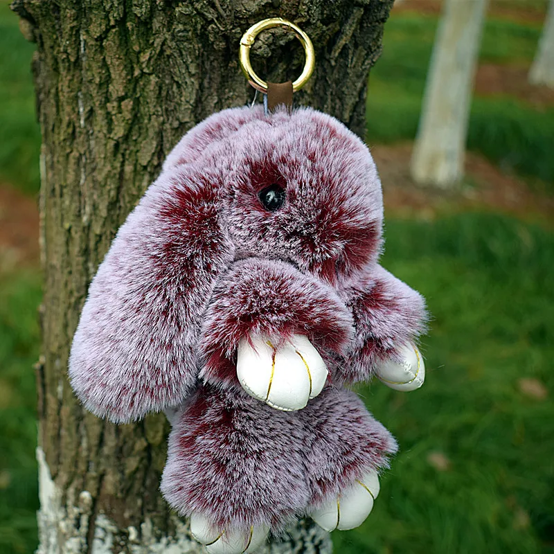 

2017 trinket BIG MORE 18CM fake pompom keychain bunny keychains on bag rabbit fur Keychain fur pom pom charms for bags anime