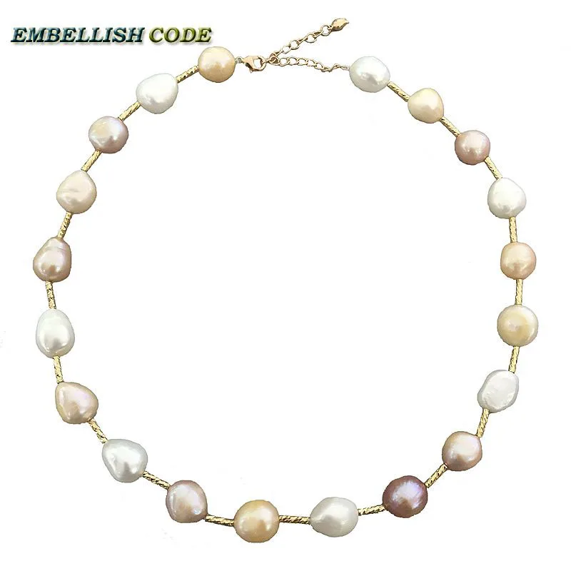 

special semi baroque irregular pearl Rectangle beads necklace Mixed color white pink purple stely freshwater pearls for women