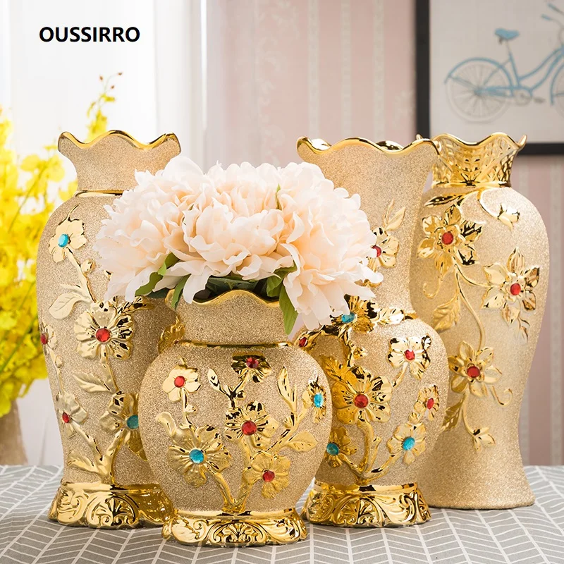 

Luxury Europe Gold-plated Ceramic Vase Home Decor Creative Design Porcelain Decorative Flower Vase For Wedding Decoration