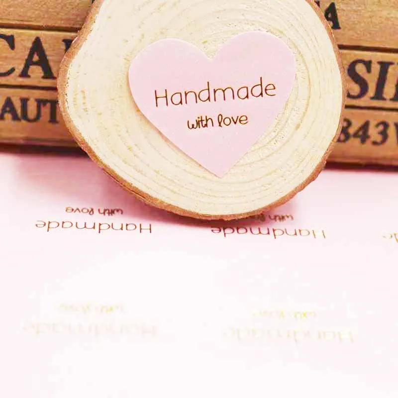 100pcs mulit paper gold/silver foil labels DIY handmade with love self adhesive labels heart shape thanks you gift labels 33*29m