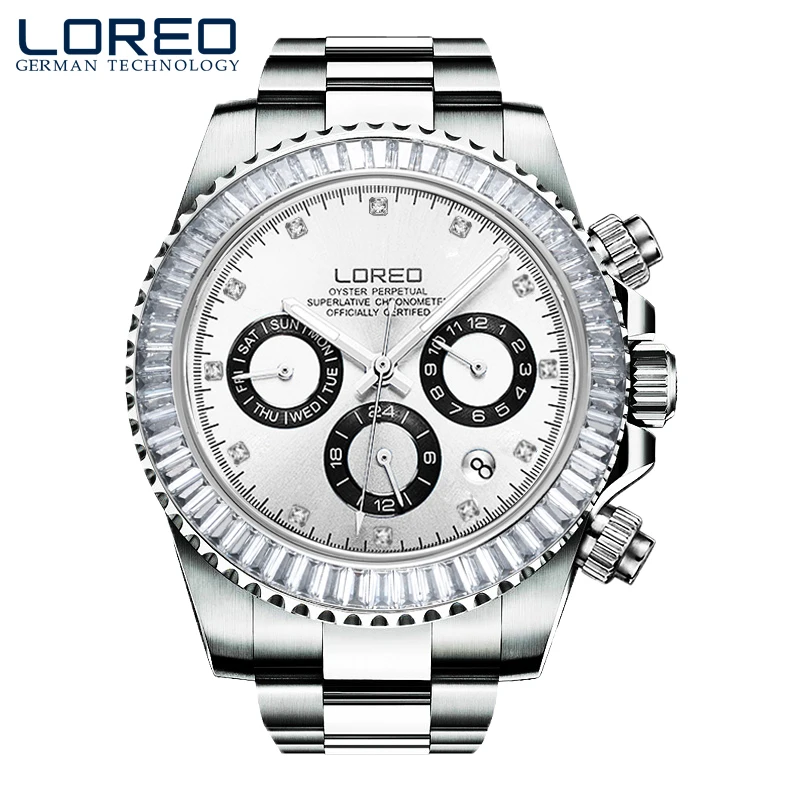 

LOREO automatic mechanical fashion trend diamond table multi-function waterproof luminous calendar men's business watch