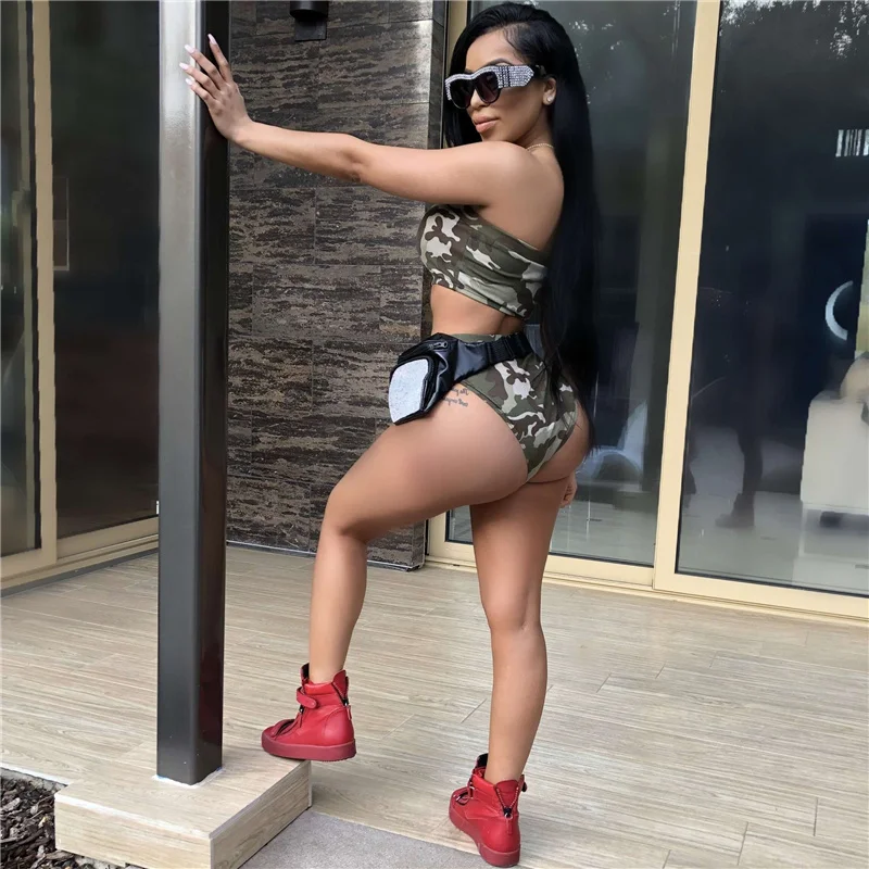 

Summer Camouflage Bikini Set High Waist Swimsuit Strapless Swimwear Camo Bathing Suit Women Army Green Swim Wear