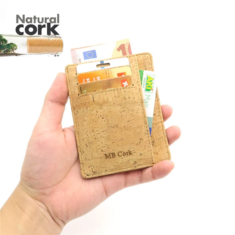 Natural cork Slim Wallet card holder handmade wallet for Men vegan Made