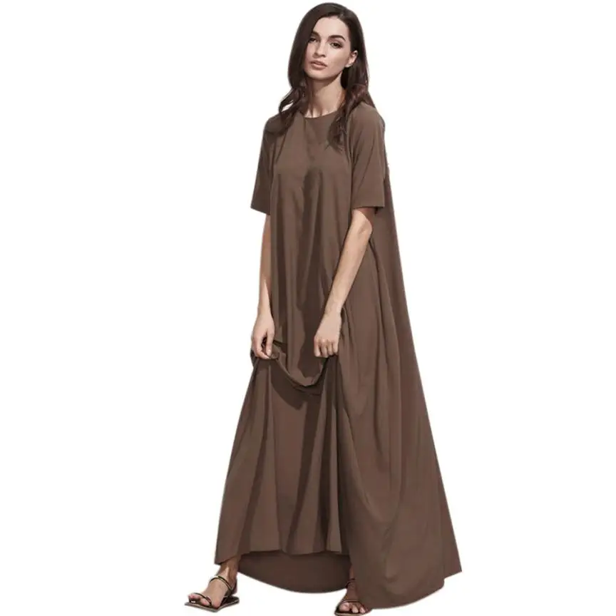 KANCOOLD/женское модное однотонное платье с круглым вырезом и коротким рукавом размера плюс, Вечернее свободное однотонное платье для женщин 2018AUG1