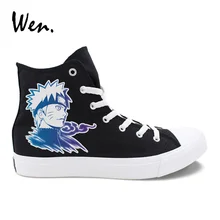 Вэнь Мальчики косплей обувь дизайн Uzumaki Наруто парусиновые Кроссовки цвет черный белый Высокие Топы девушки аниме Вулканизированная обувь туфли без каблуков на шнурках