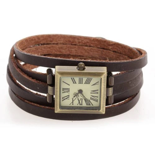 

YCYS!Rectangular Quartz Bracelet Watch Brown Roman Numerals PU Leather Unisex Retro