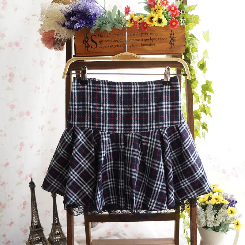Японский Школьная униформа для девочек клетчатая юбка в складку студентов Школьная Униформа мини кружева юбки плюс Размеры XXXL одежда