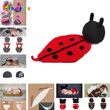 Розничная, дизайн божьей коровки, вязаные крючком Детские фото реквизит, костюм для младенцев, наряды, вязанные крючком шапки-бини, 1 комплект, MZS-14001