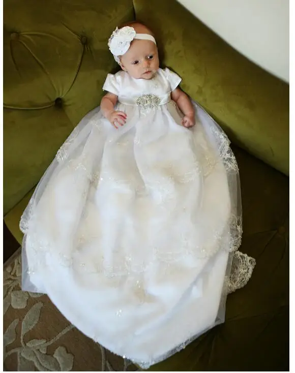 

Baby Girl's Christening Dress 2017 Europe SHortsleeve Toddler Long Formal Dress Lace White Newborn Birthday Baptism Dresses