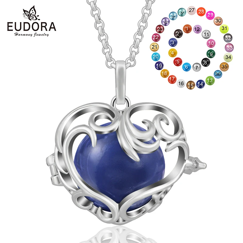 

EUDORA 20mm Harmony Ball Bell Heart Pendant Necklace Pregnancy Chime Ball Mexcian Bola love Heart Pendants Balls Jewelry K195N20