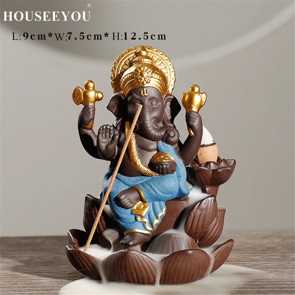 HOUSEEYOU голова слона Бог Ганеша фиолетовый песок лотоса типа обратного потока благовония горелка с Буддой статуя Таиланд индийский+ 20 Бесплатные конусы