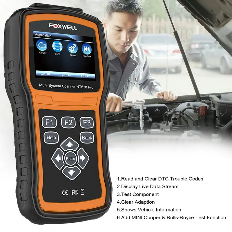 FOXWELL NT520 Pro OBD2 автомобильный диагностический сканер для BMW toyota Mercedes Benz OBD Код считыватель Полные функции OBD 2 Авто сканер