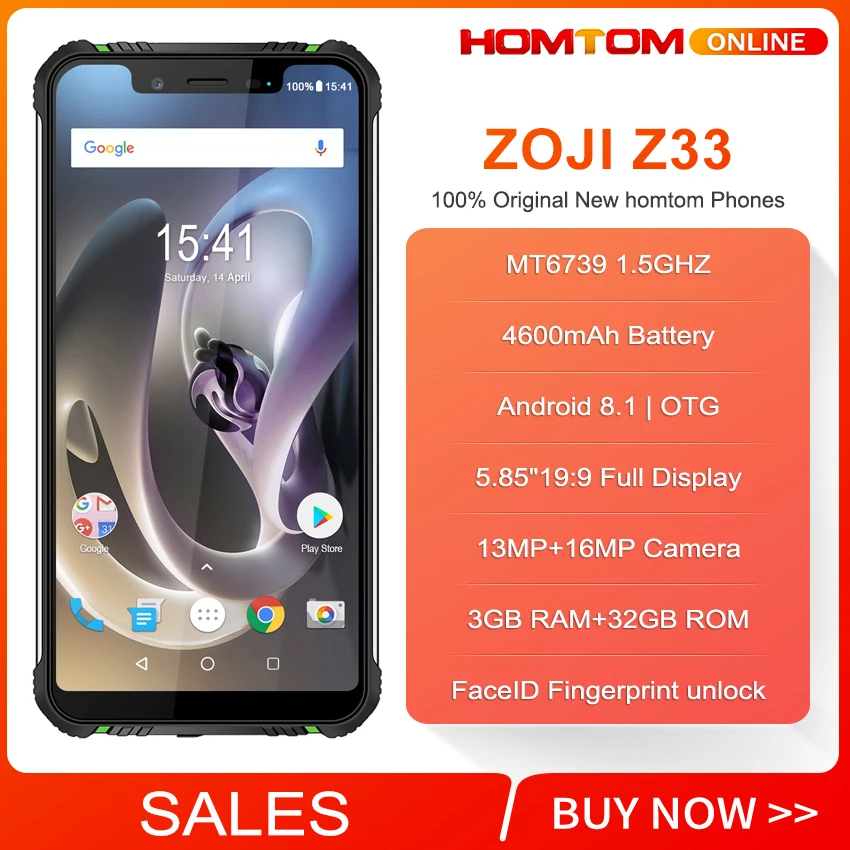 Зоджи Z33 IP68 Водонепроницаемый смартфон 5 85 &quot19:9 у Нотча мобильного телефона Android 8