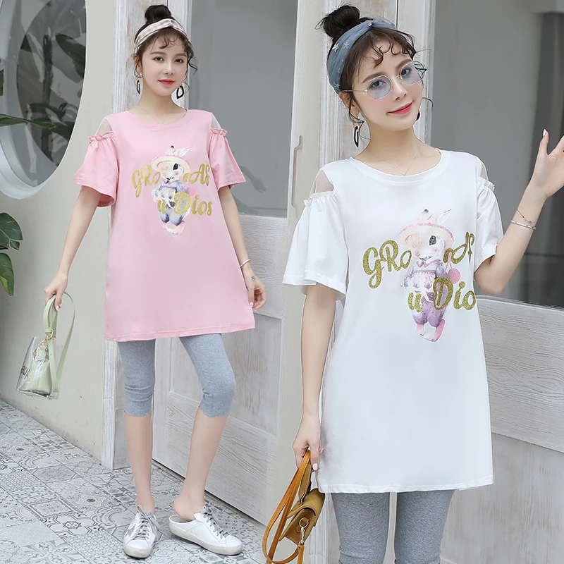 

636# Sweet Cartoon Printed Cotton Maternity T-shirt Lovely T Shirt for Pregnant Women Summer Pregnancy Tees Tops Drop Shipping