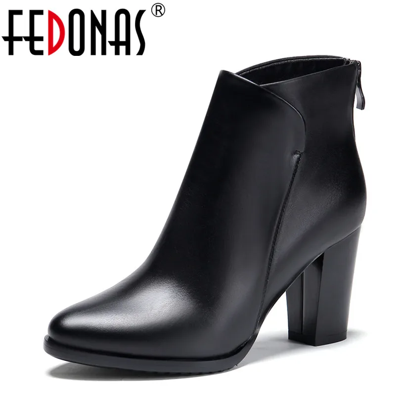 Женские ботинки FEDONAS классические из натуральной кожи на платформе и осень-зиму |
