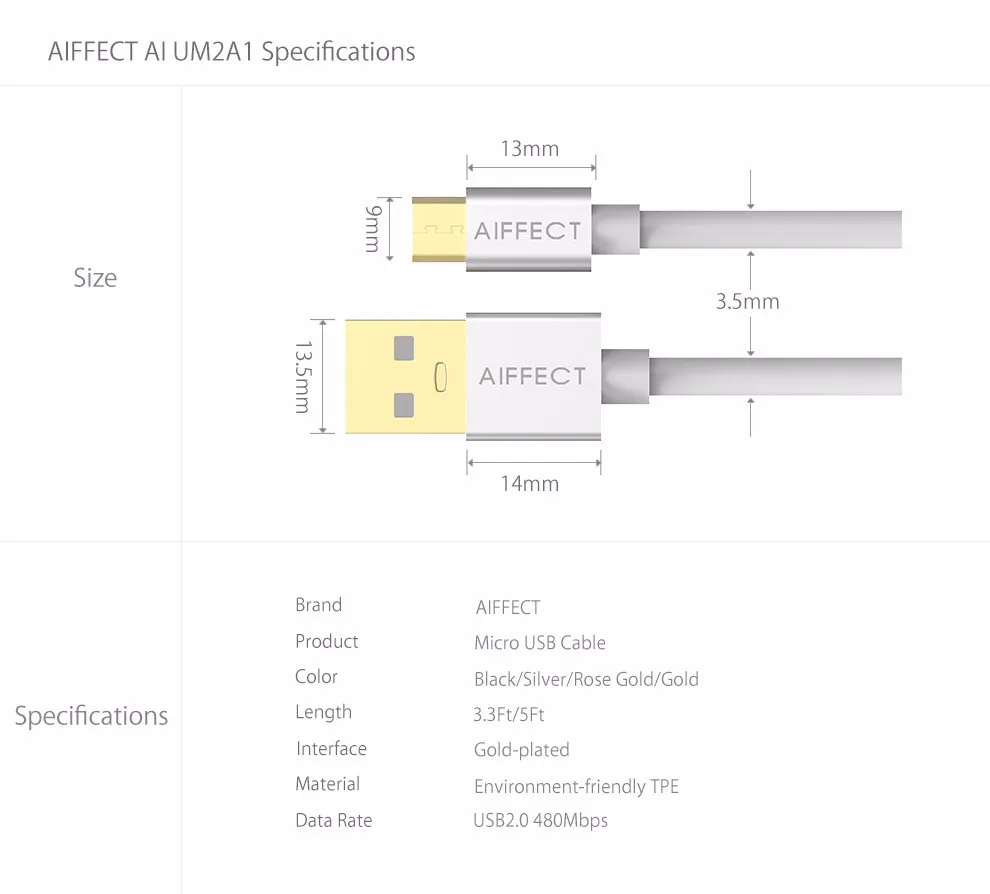 AIFFECT 2 шт. Высокоскоростной Алюминиевый Micro B Кабель Micro СВЕТОДИОДНЫЙ модуль панели управления-USB кабель для стандартного USB шнур кабель передачи данных телефона 5 футов