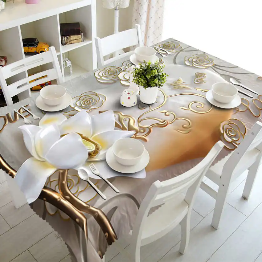

3D Blooming Beautiful Flowers Dustproof Washable Cloth Rectangular and Round Table Cloth