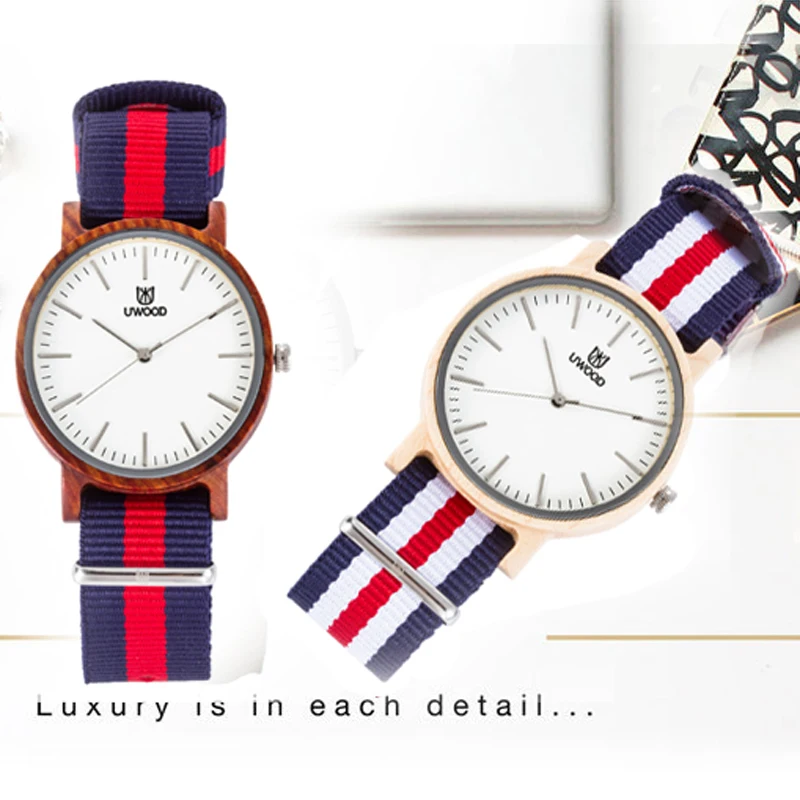 

2018 New Men's And Women`s Wooden Watch Japan Movt Quartz Wood Watches Analog Nylon Straps Natural Wood Watch For Christmas Gift